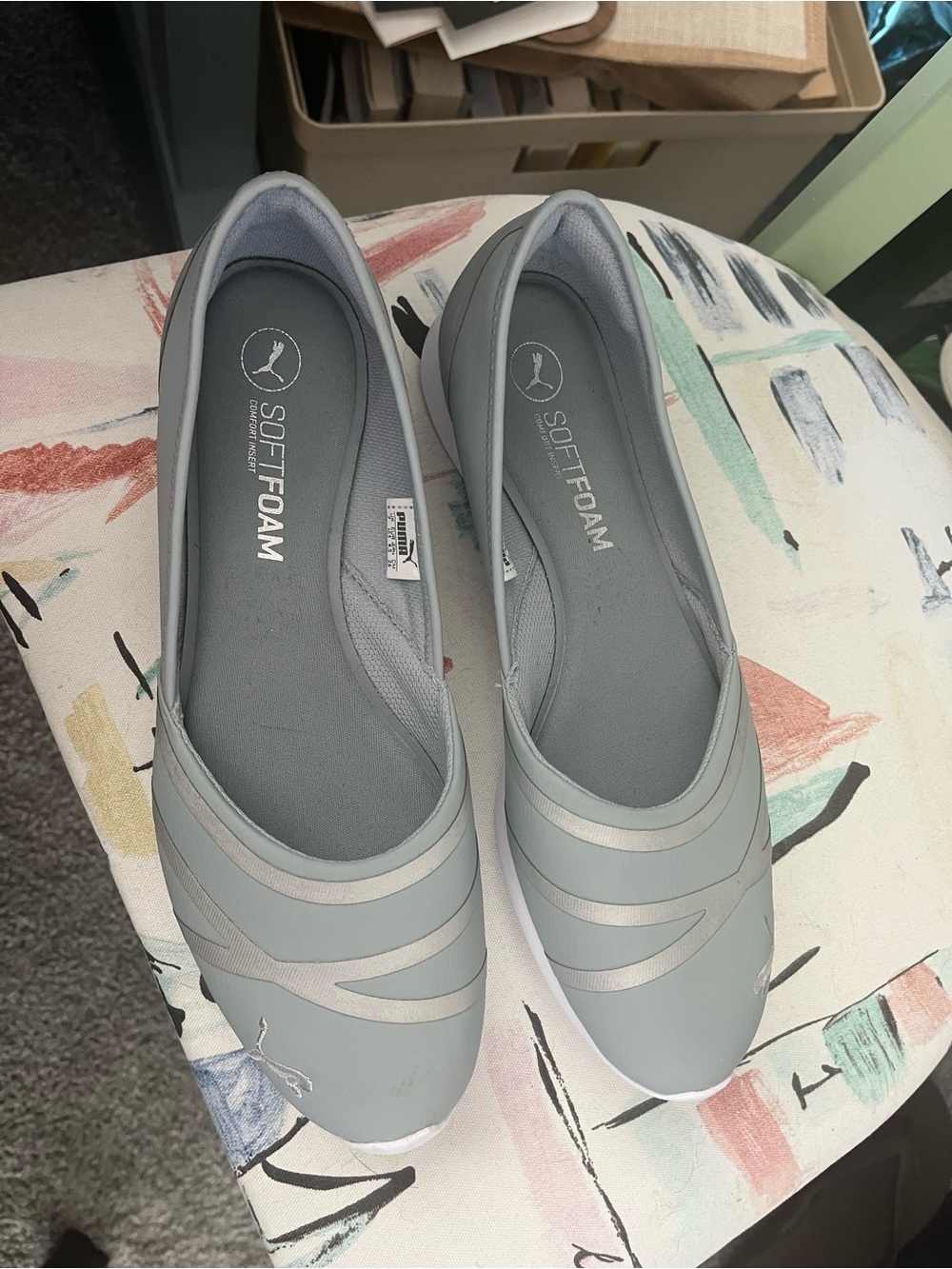 PUMA SoftFoam Women's Slip-On Ballet Flats in Light Gray size 9.5